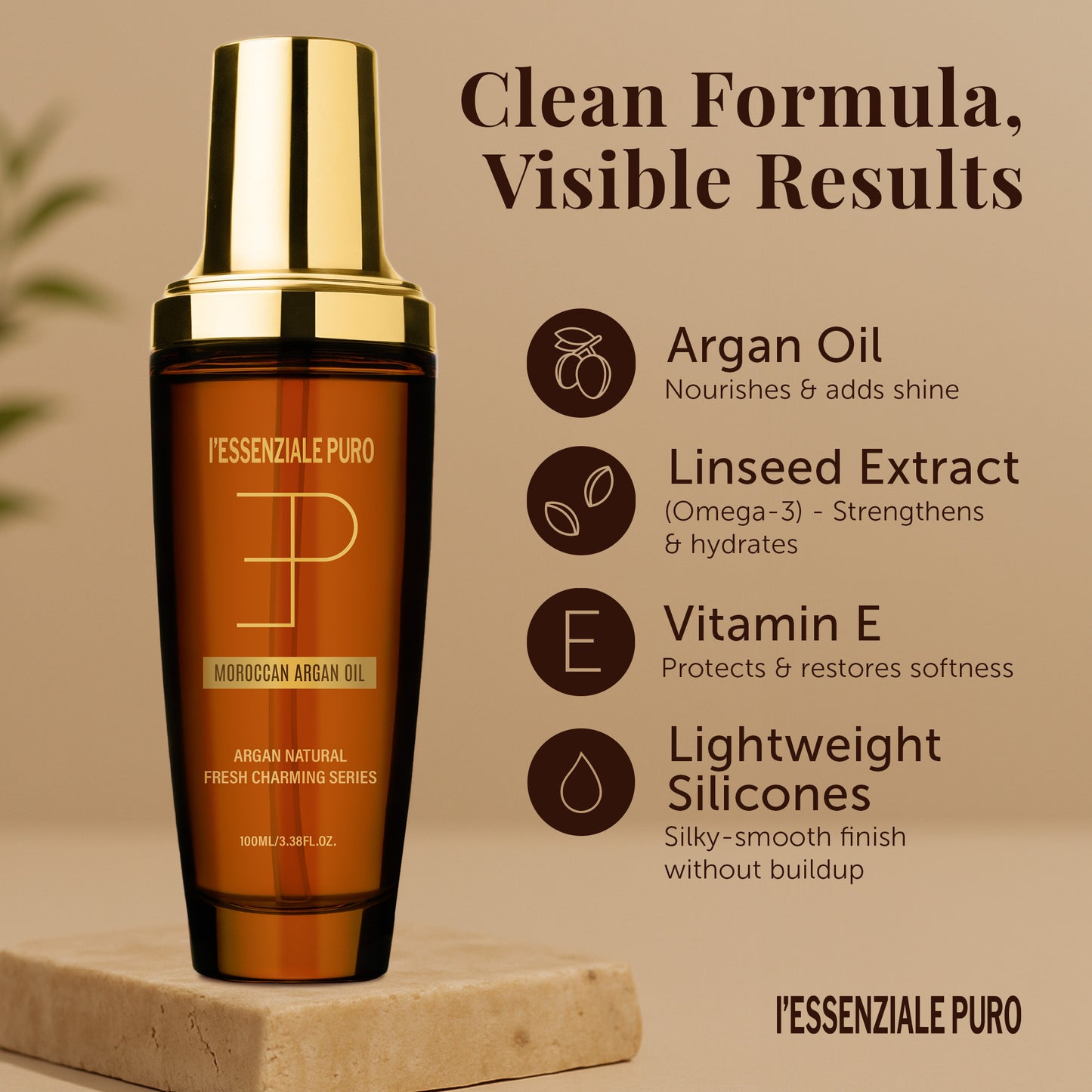 L'Essenziale Puro Moroccan Argan Oil - Multi-Purpose Oil Serum for Hair & Skin - For Daily Use - 100ml